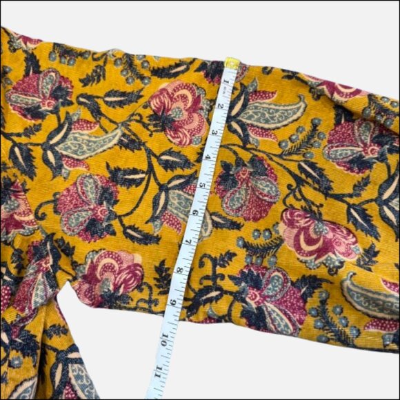 Anthropologie PILCRO Sigourney Mustard Pink Floral Corduroy Buttondown (Size XL) - Picture 6 of 15